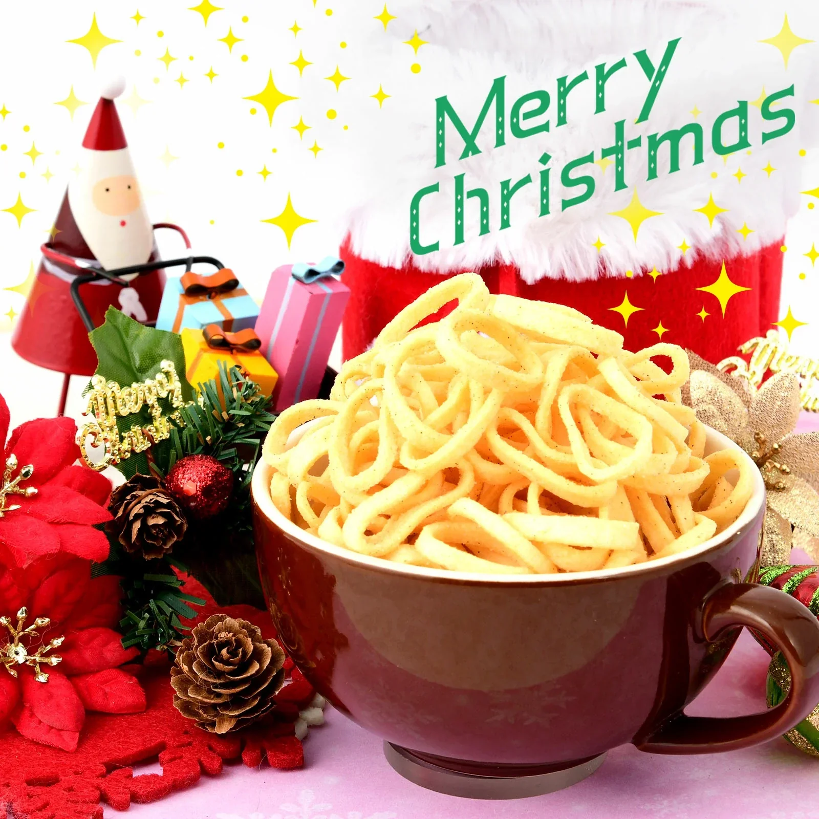 Tohato Nagewa Christmas Potato Ring Snacks - Pizza - Image 2
